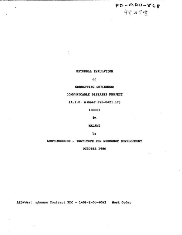 External evaluation of combatting childhood communicable diseases project (AID number 698-0421.12) (CCCD) in Malawi