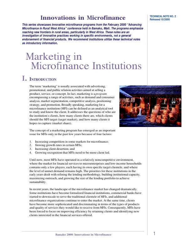 Marketing in microfinance institutions