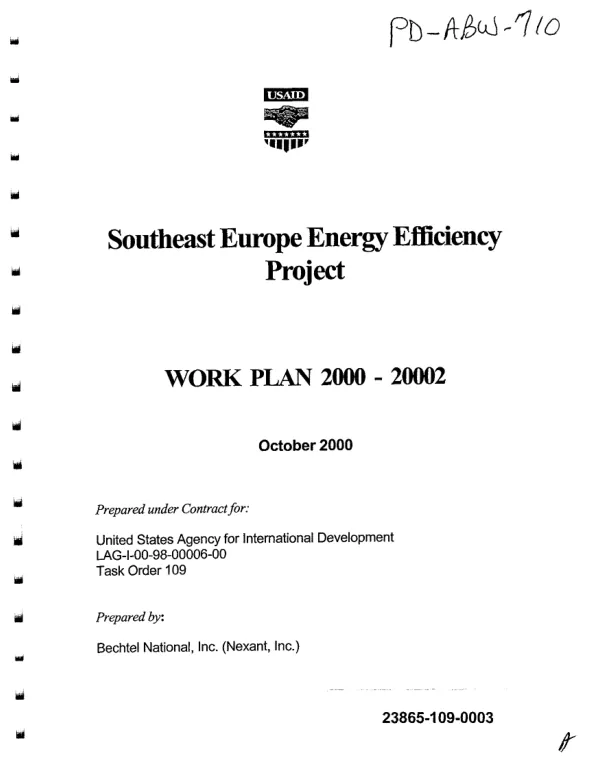 Southeast Europe energy efficiency project : work plan 2000-2002