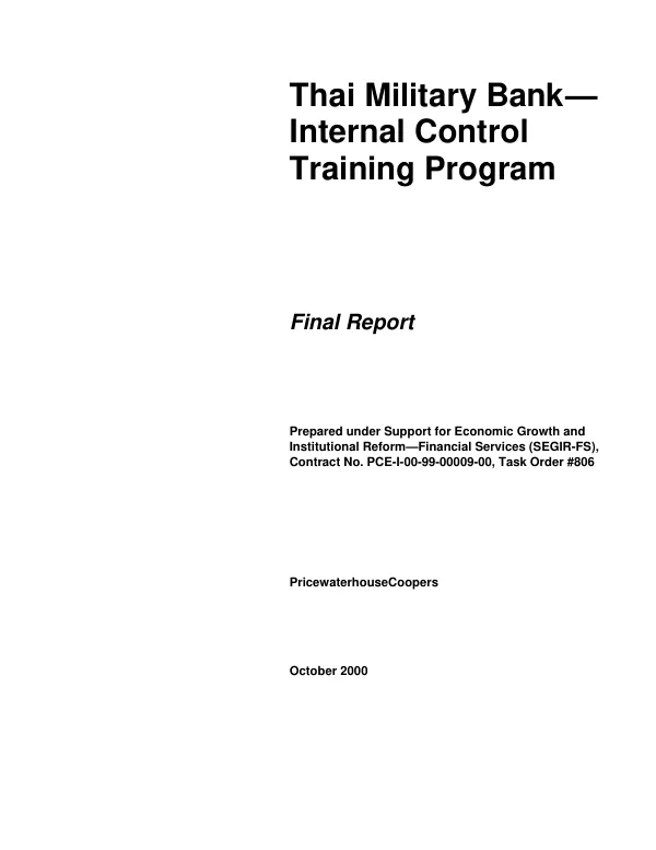 Thai Military Bank (TMB) internal control training program
