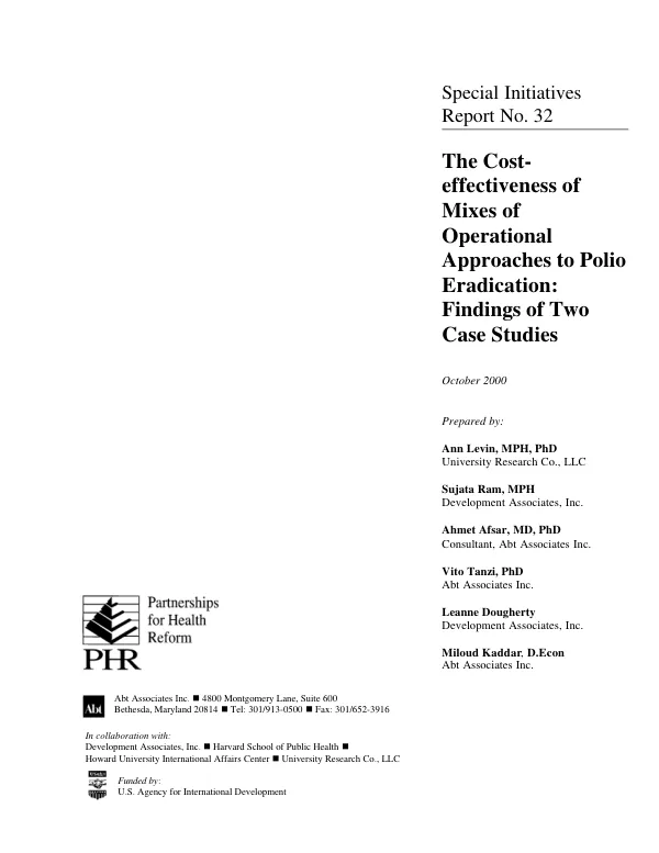 Cost-effectiveness of mixes of operational approaches to polio eradication : findings of two case studies