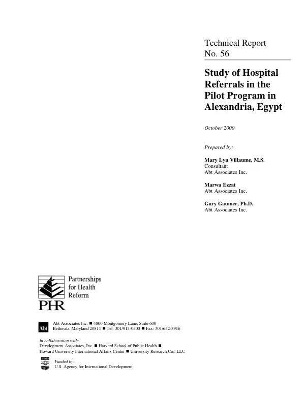 Study of hospital referrals in the pilot program in Alexandria, Egypt