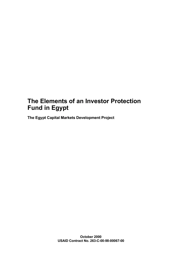 Elements of an investor protection fund in Egypt ; the Egypt capital markets development project