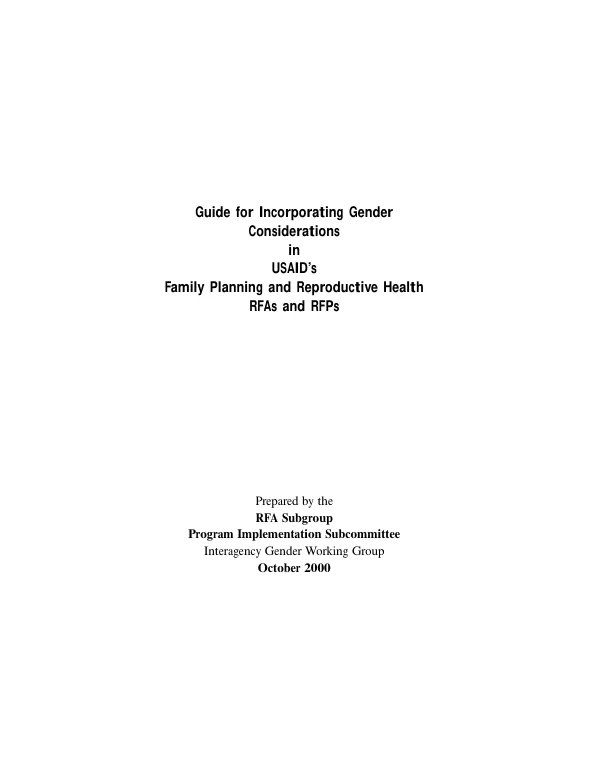 Guide for incorporating gender considerations in USAID"s family planning and reproductive health RFAs [requests for applications] and RFP [requests for proposals]