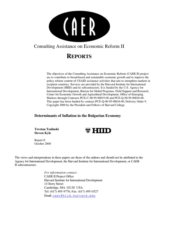 Determinants of inflation in the Bulgarian economy