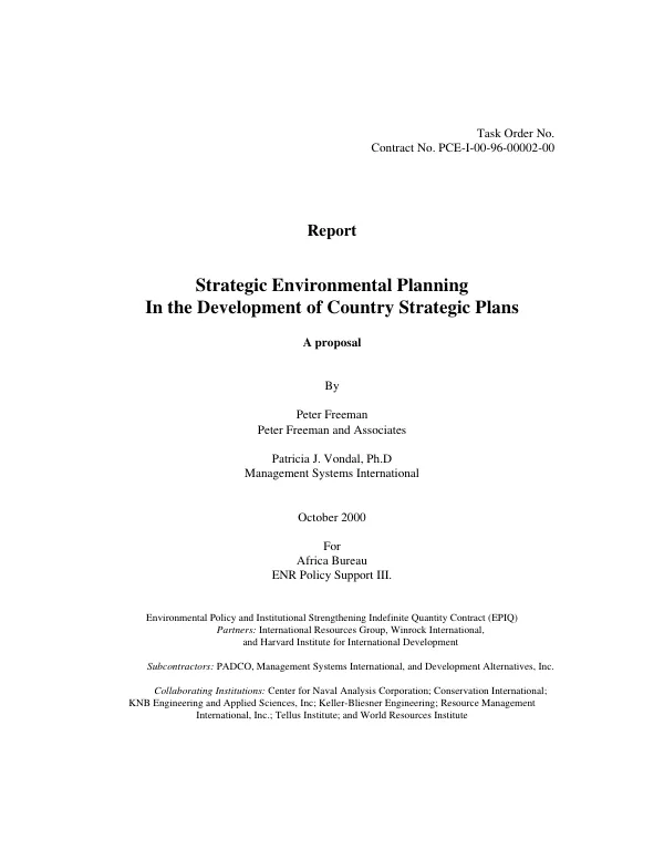 Strategic environmental planning in development of country strategic plans : a proposal
