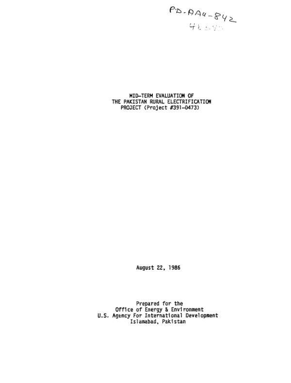 Mid-term evaluation of the Pakistan rural electrification project