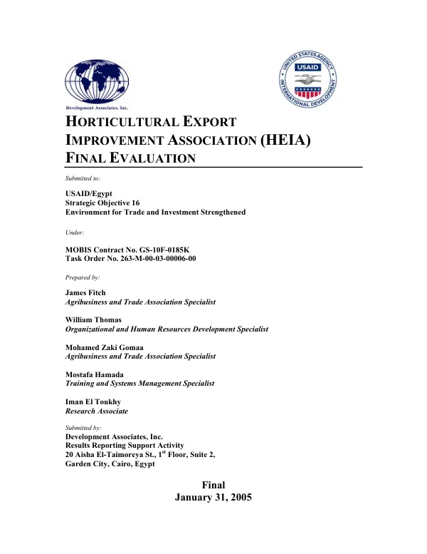 Horticultural Export Improvement Association (HEIA) : final evaluation