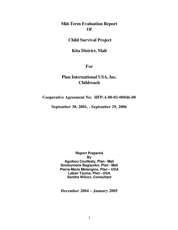 Mid-term evaluation report of child survival project, Kita District, Mali