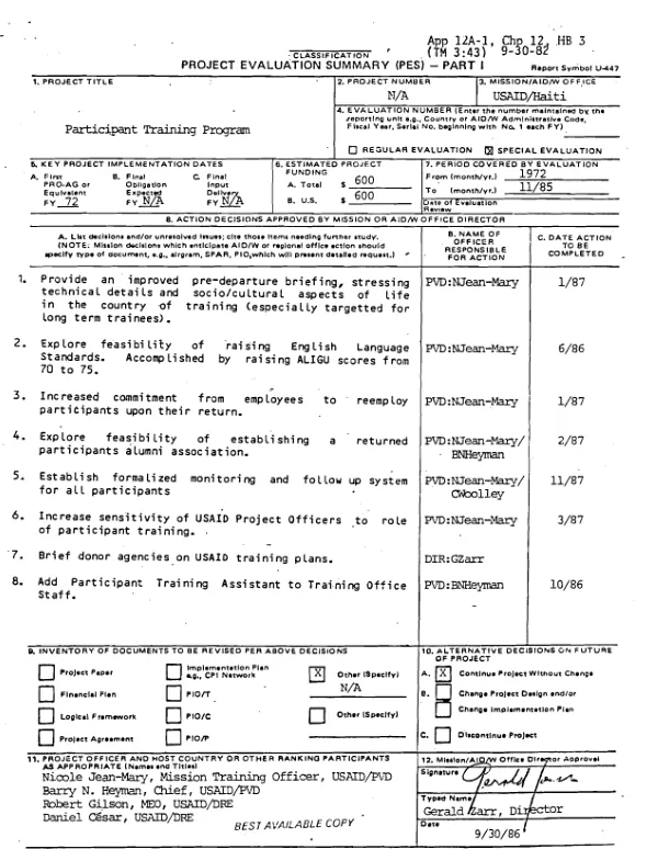 Participant training evaluation