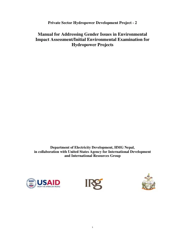 Manual for addressing gender issues in environmental impact assessment/initial environmental examination for hydropower projects