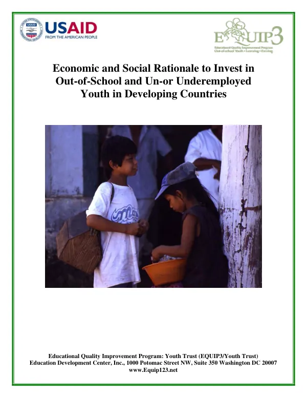 Economic and social rationale to invest in out-of-school and un- or underemployed youth in developing countries