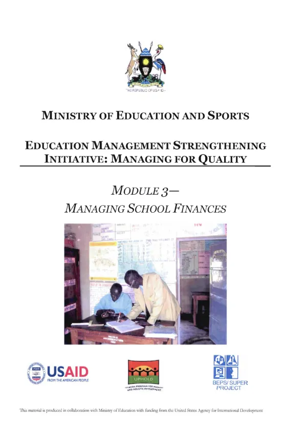 Education management strengthening initiative : managing for quality, module 3 -- managing school finances