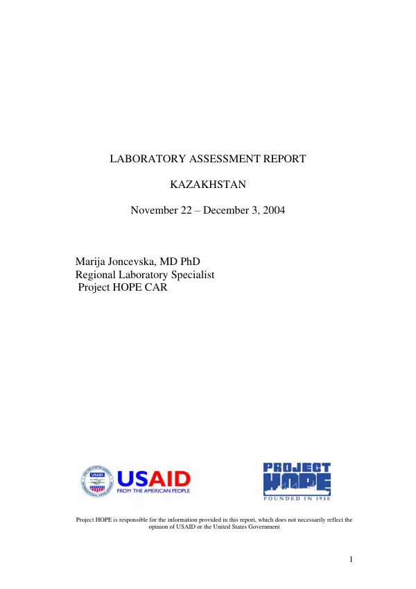 Laboratory assessment report : Kazakhstan -- November 22 - December 3, 2004