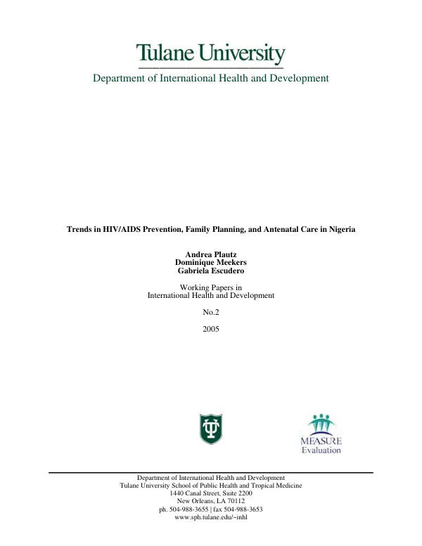 Trends in HIV/AIDS prevention, family planning, and antenatal care in Nigeria