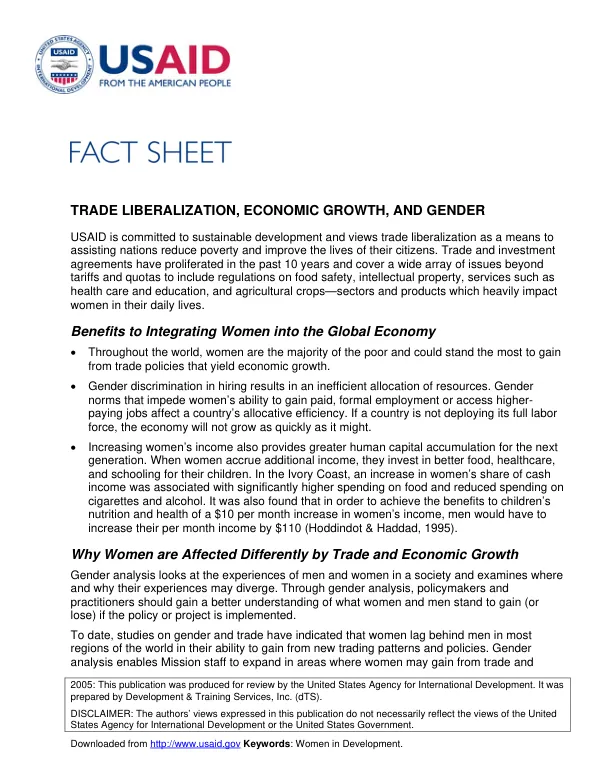 Trade liberalization, economic growth, and gender