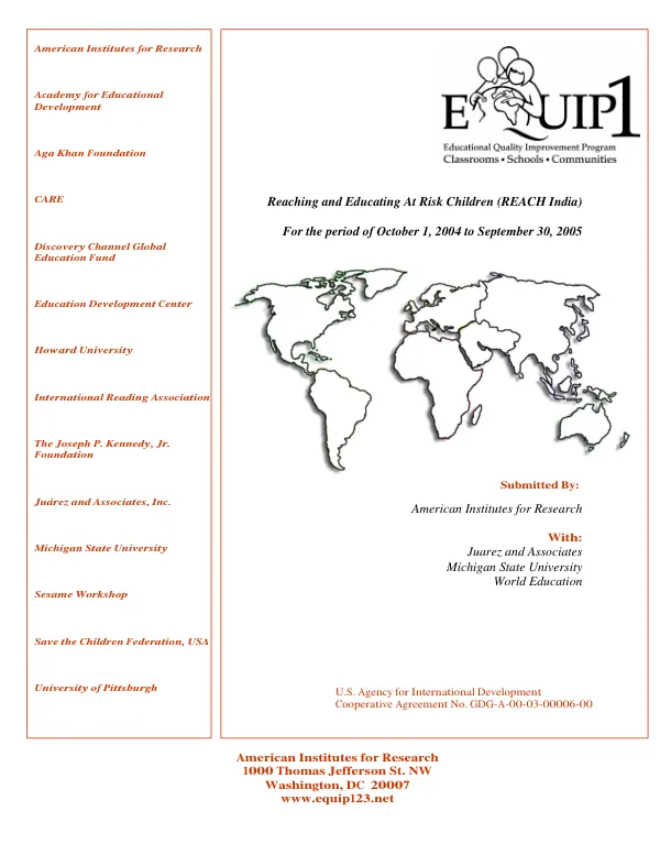 Reaching and educating at risk children (REACH India) for the period of October 1, 2004 to September 30, 2005