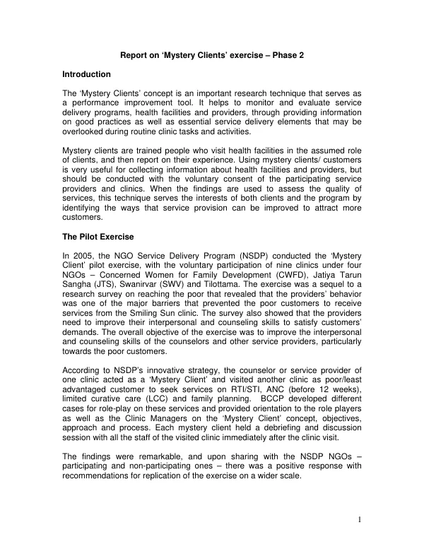 Report on "mystery clients" exercise - phase 2