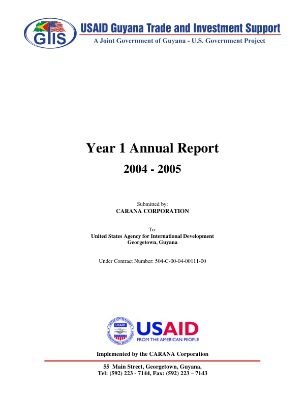 USAID Guyana trade and investment support (GTIS) : year 1 annual report, 2004-2005