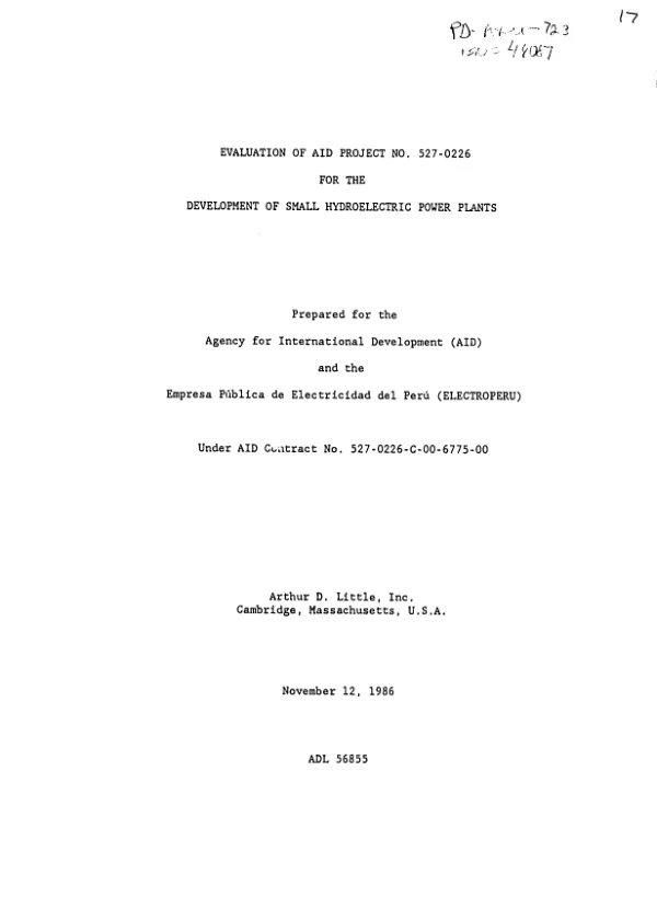 Evaluation of AID project no. 527-0226 for the development of small hydroelectric power plants