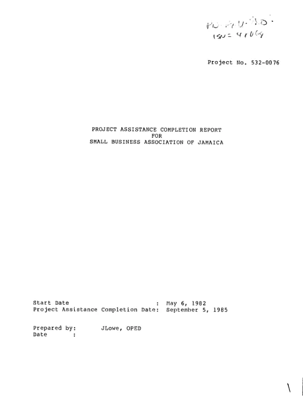 Project assistance completion report for Small Business Association of Jamaica