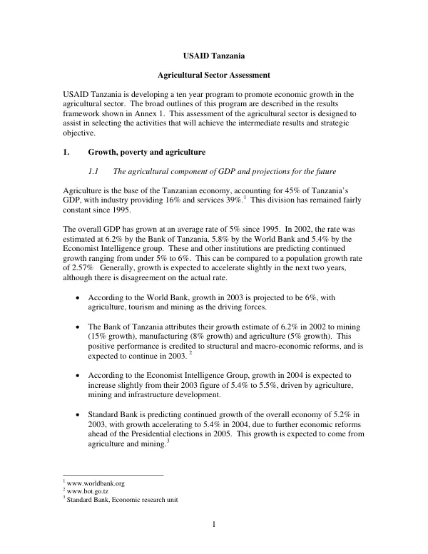 Agricultural sector assessment