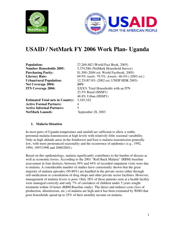 USAID/NetMark FY 2006 work plan-Uganda