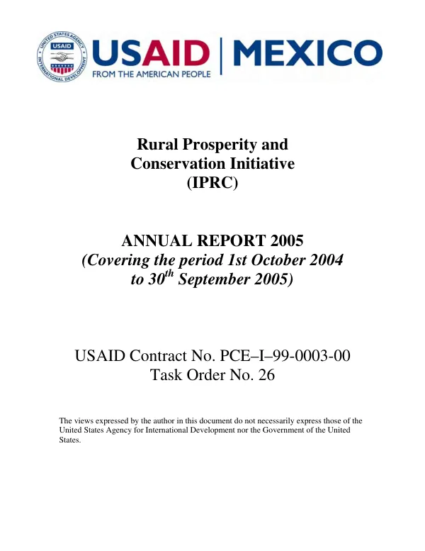 Rural prosperity and conservation initiative (IPRC) : annual report 2005 (covering the period 1st October 2004 to 30th September 2005)