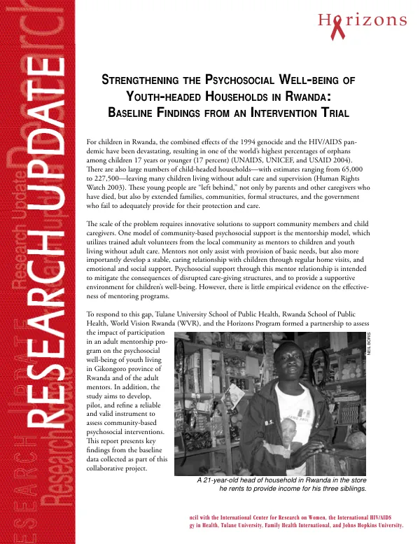Strengthening the psychosocial well-being of youth-headed households in Rwanda : baseline findings from an intervention trial