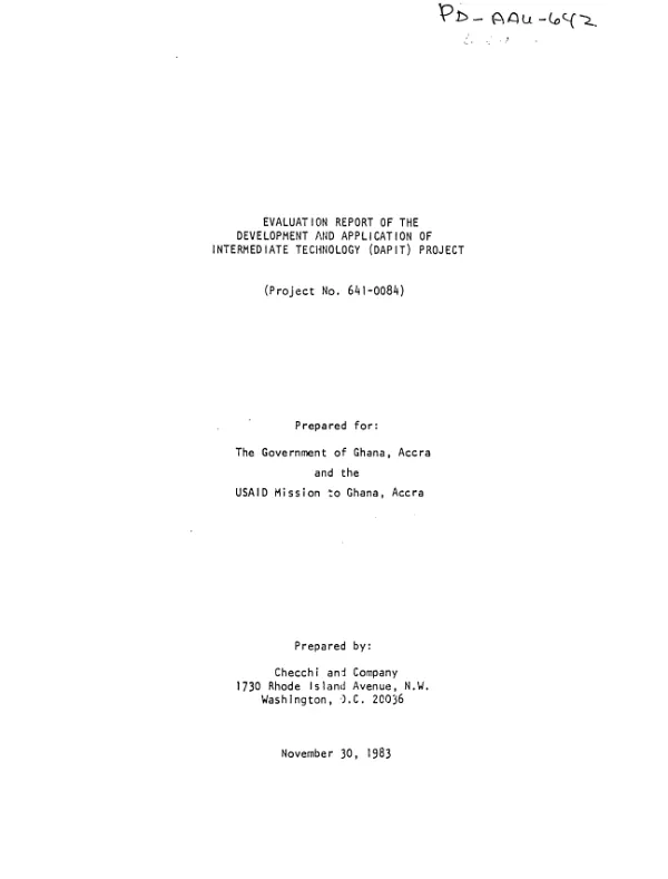 Evaluation report of the development and application of intermediate technology (DAPIT) project