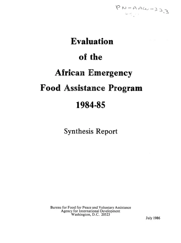 Evaluation of the African emergency food assistance program 1984-85 : synthesis report