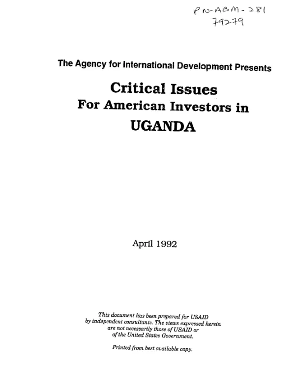 Critical issues for American investors in Uganda