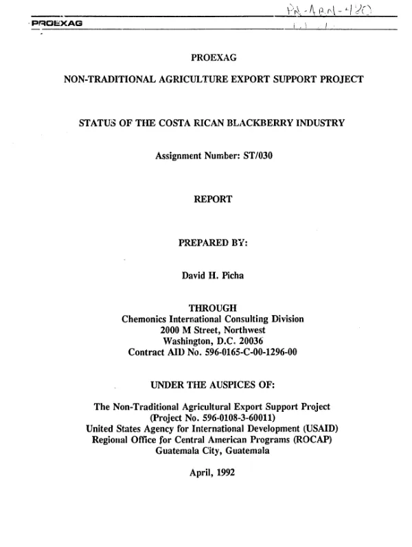 PROEXAG -- non-traditional agriculture export support project : status of the Costa Rican blackberry industry
