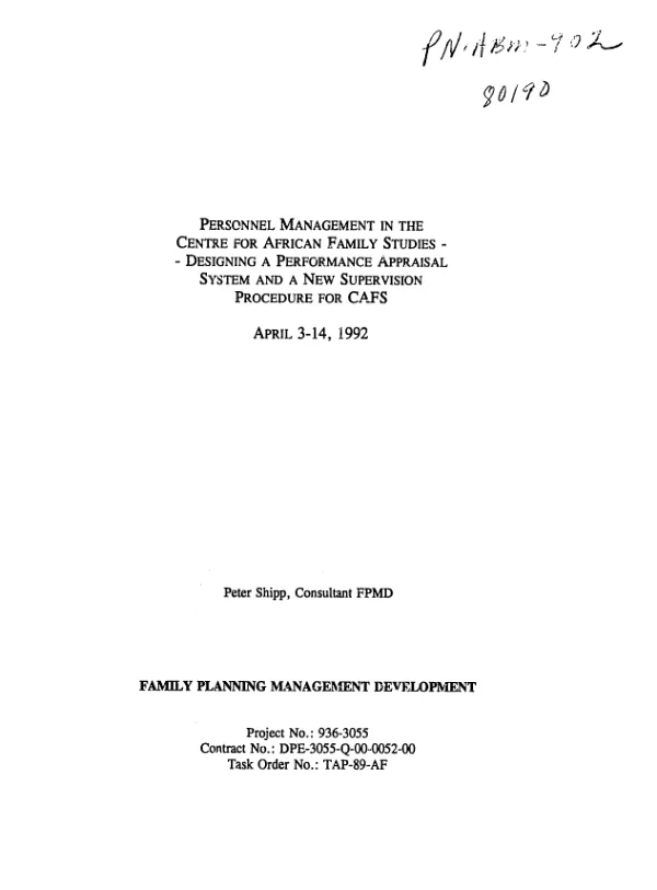 Personnel management in the Centre for African Family Studies : designing a performance appraisal system and a new supervision procedure for CAFS