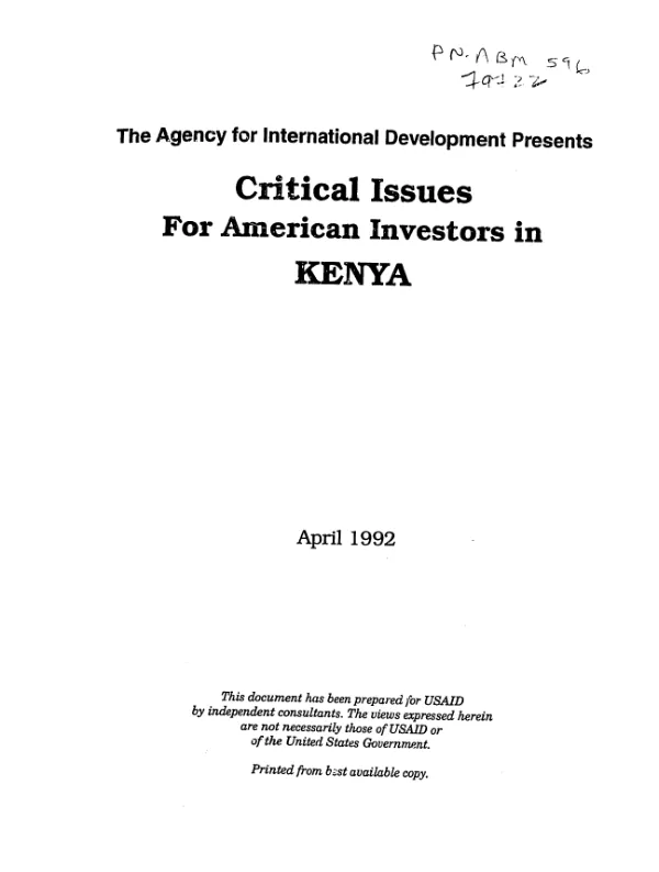 Critical issues for American investors in Kenya