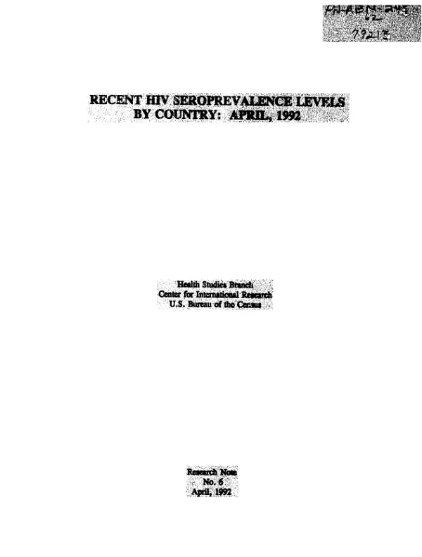 Recent HIV seroprevalence levels by country : April, 1992