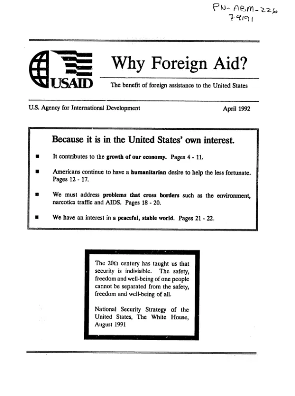 Why foreign aid? : the benefit of foreign assistance to the United States
