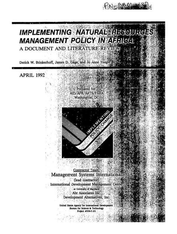 Implementing natural resources management policy in Africa : a document and literature review