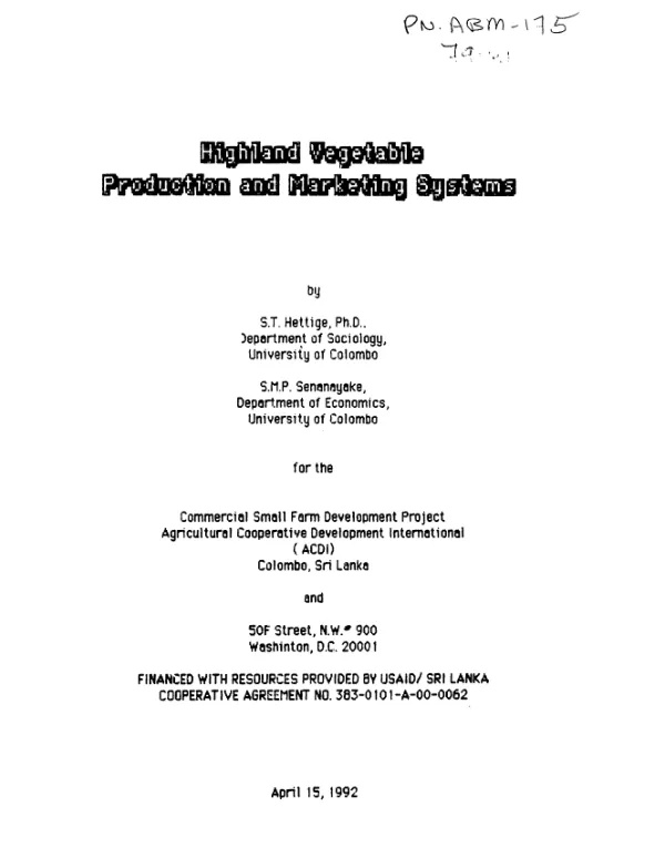 Highland vegetable production and marketing systems