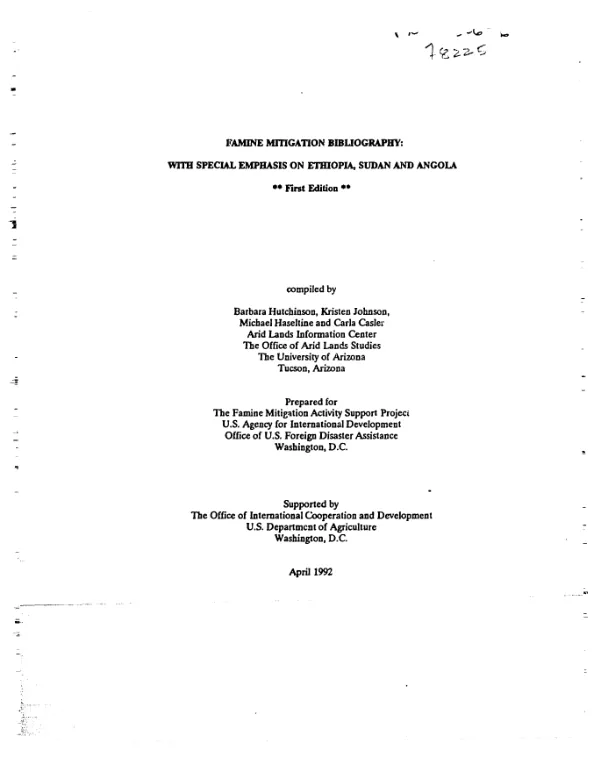 Famine mitigation bibliography : with special emphasis on Ethiopia, Sudan and Angola