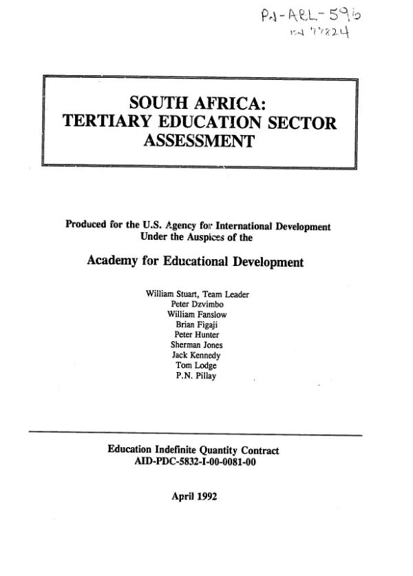 South Africa : tertiary education sector assessment