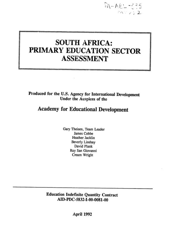South Africa : primary education sector assessment