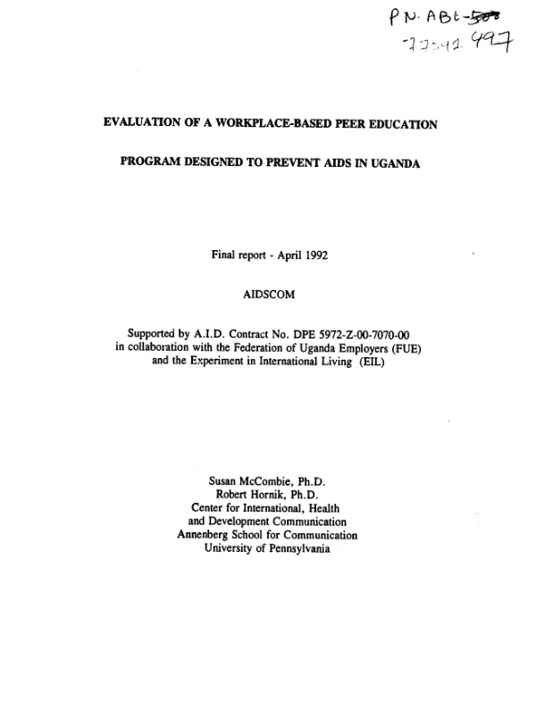 Evaluation of a workplace-based peer education program designed to prevent AIDS in Uganda
