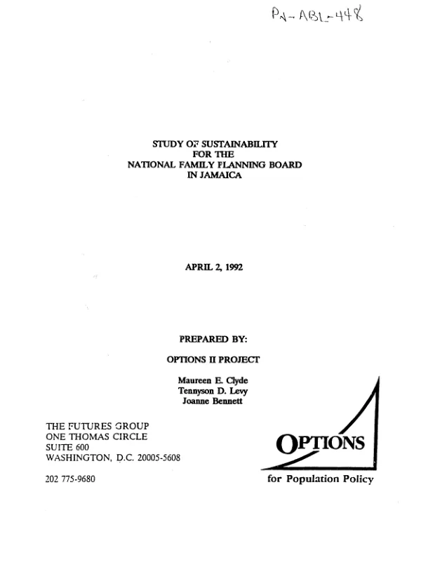 Study of sustainability for the National Family Planning Board in Jamaica