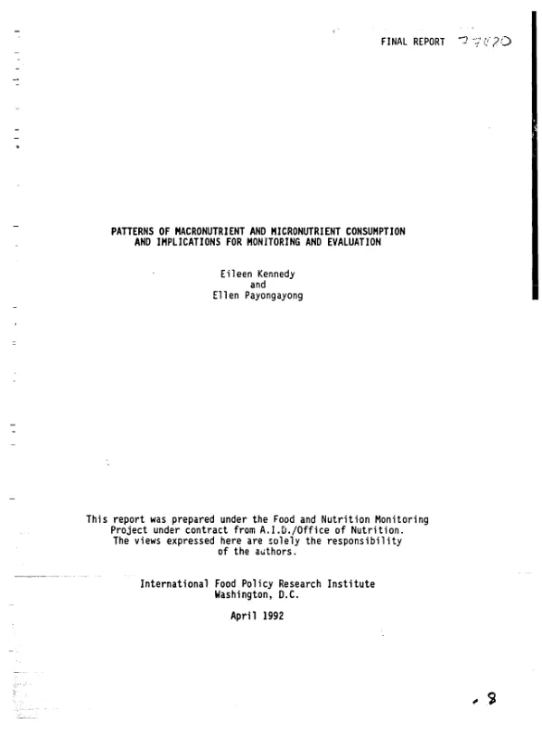 Patterns of macronutrient and micronutrient consumption and implications for monitoring and evaluation