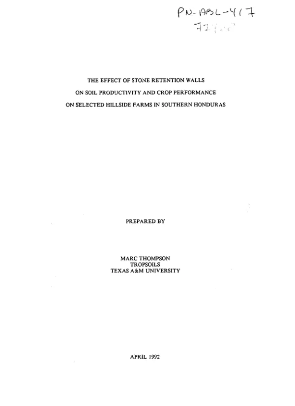Effect of stone retention walls on soil productivity and crop performance on selected hillside farms in southern Honduras