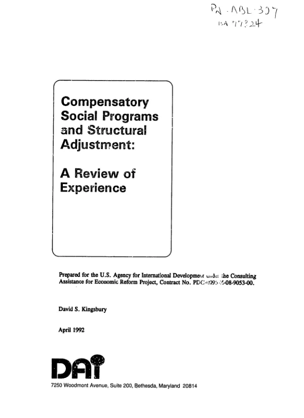 Compensatory social programs and structural adjustment : a review of experience