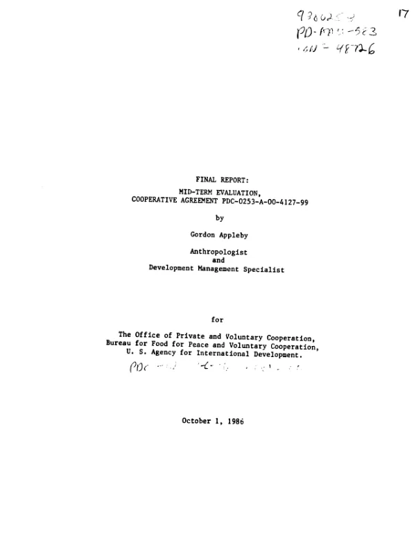 Final report : mid-term evaluation, cooperative agreement PDC-0253-A-4127-99