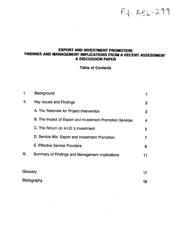Export and investment promotion : findings and management implications from a recent assessment -- a discussion paper