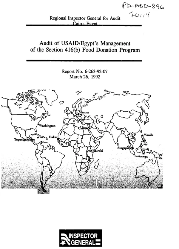 Audit of USAID/Egypt"s management of the section 416(b) food donation program